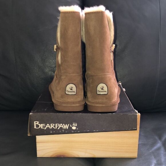 BearPaw 11 Victorian Hickory II Chocolate Brown Sheepskin Lined Suede Boots - Picture 2 of 13